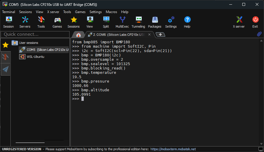 BMP180 testing code